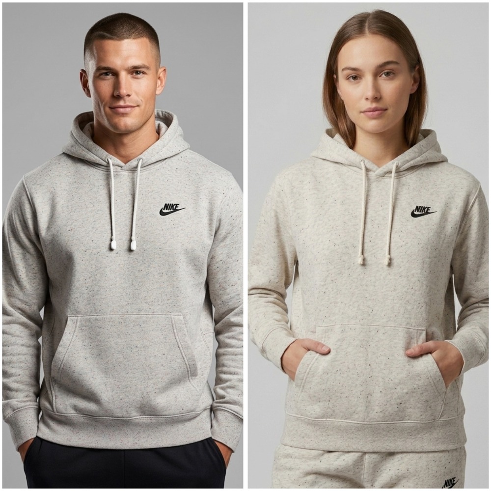 Nike Sportswear Revival Fleece Speckled Hoodie Oatmeal DQ4663-250 Mens Small